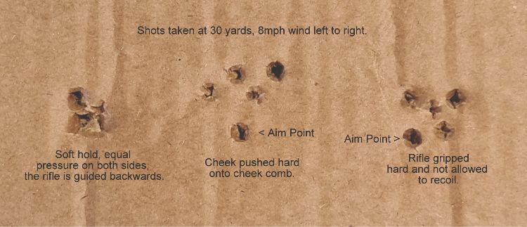 Three hold points, each shot with an air rifle using a different technique 